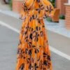 Women‘s Plus Size Curve Holiday Dress Floral Turtleneck Print 3/4 Length Sleeve Fall Spring Vintage Maxi Long Dress Date Vacation Dress