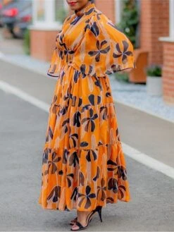 Women‘s Plus Size Curve Holiday Dress Floral Turtleneck Print 3/4 Length Sleeve Fall Spring Vintage Maxi Long Dress Date Vacation Dress