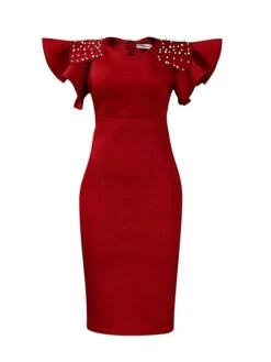 Women‘s Plus Size Curve Party Dress Cocktail Dress Bodycon Solid Color Midi Dress Short Sleeve Ruffle Split Crew Neck Fashion Party Black Wine Summer Spring L XL XXL 3XL -Casual Print Dress Sales rokaho1679549836652