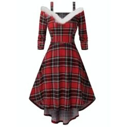 Women's Christmas Swing Dress Skater Dress Green Red Black Long Sleeve Pure Color Cold Shoulder Plus High Low Winter Fall V Neck Classic ModernFall Dress Slim 2022 S M L XL 2XL 3XL / Winter Dress -Casual Print Dress Sales roqdfk1667893895436