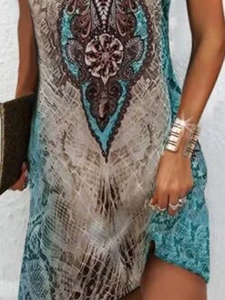 Women's Casual Dress Ethnic Dress Shift Dress Tribal Backless Print Halter Mini Dress Fashion Ethnic Outdoor Daily Sleeveless Regular Fit Dusty Blue Summer Spring S M L XL XXL -Casual Print Dress Sales roxmax1678266225877