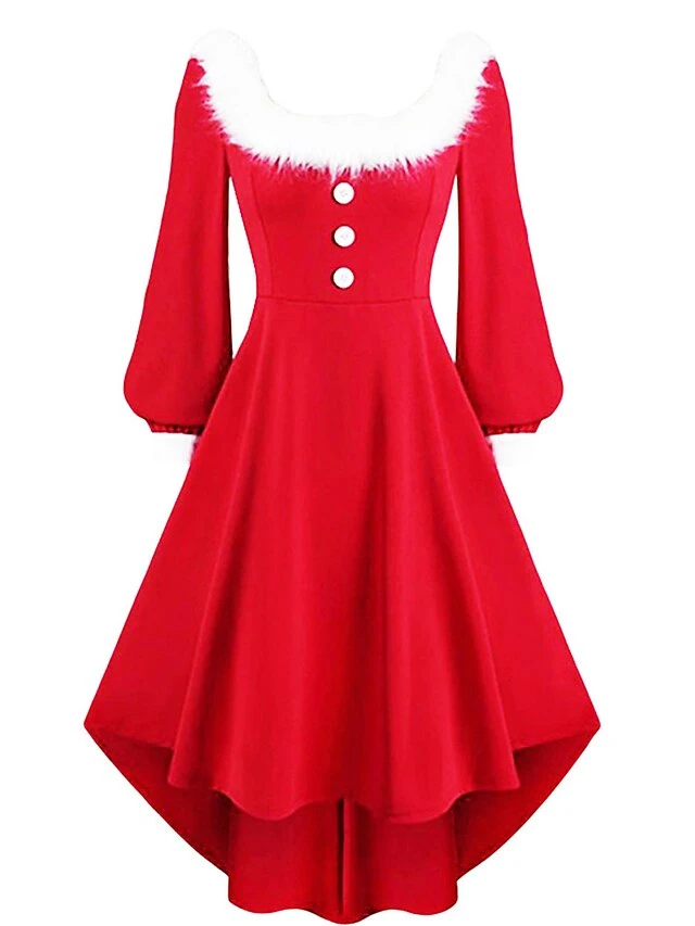 Women‘s Christmas Retro Elegant Vintage Dress Midi Dress Party Patchwork Button Plain Square Neck Long Sleeve Regular Fit Fall Winter 2023 Red S M L XL 4 Women‘s Christmas Retro Elegant Vintage Dress Midi Dress Party Patchwork Button Plain Square Neck Long Sleeve Regular Fit Fall Winter 2023 Red S M L XL - Image 4