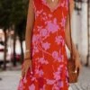 Women's Casual Dress Tank Dress Print Dress Floral Layered Print V Neck Mini Dress Active Fashion Outdoor Daily Sleeveless Regular Fit Fuchsia Orange Spring Summer S M L XL