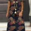 Women's Plus Size Curve A Line Dress Floral V Neck Print Short Sleeve Spring Summer Charm Casual Classic Maxi Long Dress Daily Vacation Dress / Graphic