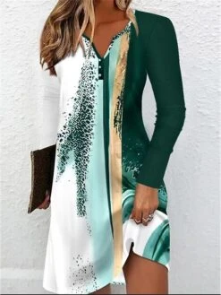 Women's Casual Dress Summer Dress Print Dress Floral Ombre Button Print Split Neck Mini Dress Fashion Streetwear Outdoor Daily Long Sleeve Loose Fit Black Pink Red Summer Spring S M L XL XXL