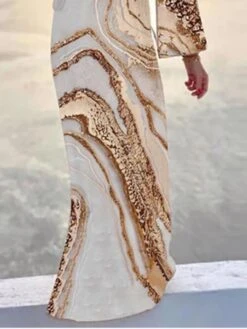 Women's Shift Dress Long Dress Maxi Dress Gold Short Sleeve Abstract Print Summer Spring V Neck Elegant 2023 S M L XL XXL -Casual Print Dress Sales rqnfxv1646641341845