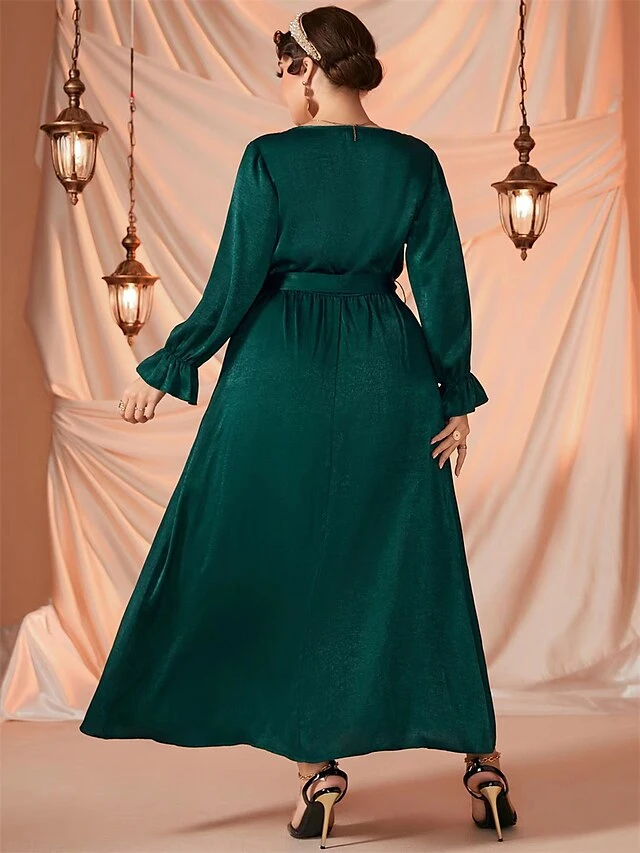 Women's Plus Size Curve Prom Dress Party Dress Wedding Guest Dress Long Dress Maxi Dress Green Long Sleeve Pure Color Lace Up Fall Winter Autumn V Neck Fashion Evening Party Wedding Guest 2 Women's Plus Size Curve Prom Dress Party Dress Wedding Guest Dress Long Dress Maxi Dress Green Long Sleeve Pure Color Lace Up Fall Winter Autumn V Neck Fashion Evening Party Wedding Guest - Image 2
