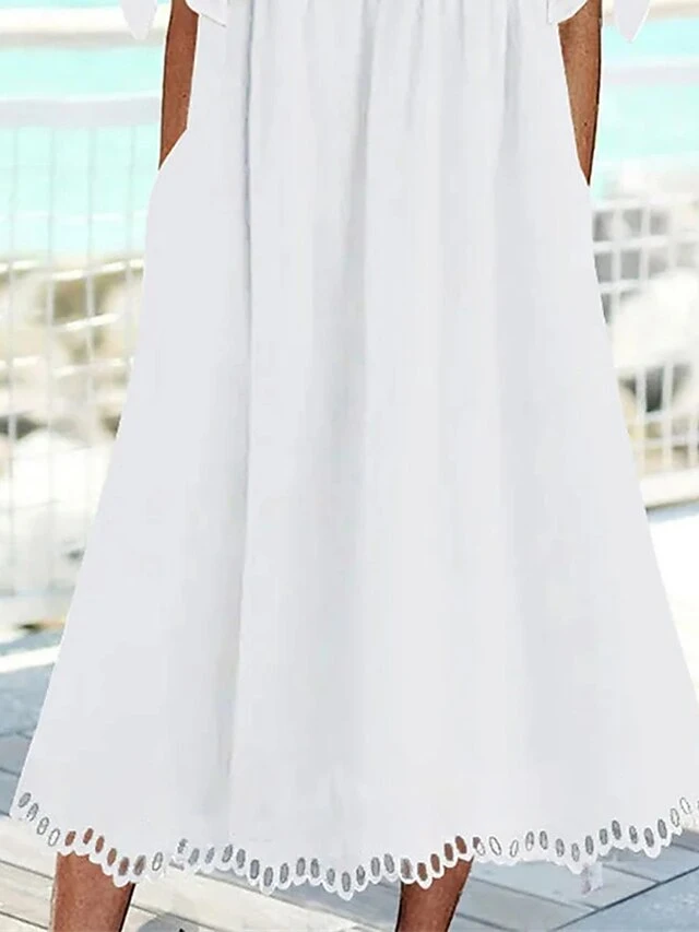Women's Casual Dress Summer Dress Loose Dress Plain Ruched Pocket Scalloped Neck Midi Dress Fashion Classic Outdoor Daily Short Sleeve Regular Fit White Summer Spring S M L XL XXL 3 Women's Casual Dress Summer Dress Loose Dress Plain Ruched Pocket Scalloped Neck Midi Dress Fashion Classic Outdoor Daily Short Sleeve Regular Fit White Summer Spring S M L XL XXL - Image 3