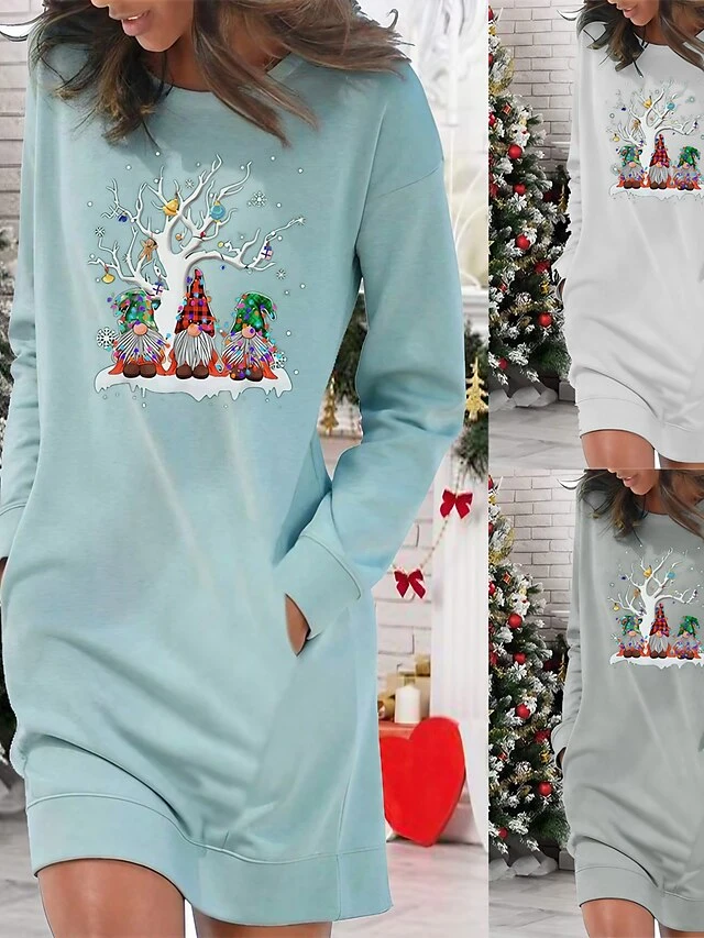 Women‘s Christmas Hoodie Dress Winter Dress Light Blue Grey White Long Sleeve Santa Claus Pocket Print Winter Fall Crew Neck Stylish Casual 2022 S M L XL 2XL / Cotton 1 Women‘s Christmas Hoodie Dress Winter Dress Light Blue Grey White Long Sleeve Santa Claus Pocket Print Winter Fall Crew Neck Stylish Casual 2022 S M L XL 2XL / Cotton
