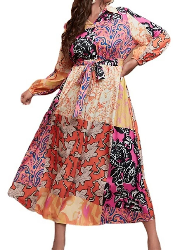 Women's Plus Size Curve Shirt Dress Casual Dress Maxi Long Dress Outdoor Daily Vacation Polyester Fashion Classic Shirt Collar Lace Up Button Long Sleeve Spring Fall Winter Loose Fit Yellow Flower L 2 Women's Plus Size Curve Shirt Dress Casual Dress Maxi Long Dress Outdoor Daily Vacation Polyester Fashion Classic Shirt Collar Lace Up Button Long Sleeve Spring Fall Winter Loose Fit Yellow Flower L - Image 2