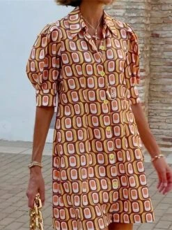 Women's Shirt Dress Casual Dress Shift Dress Midi Dress Outdoor Daily Vacation Polyester Classic Casual Shirt Collar Button Half Sleeve Summer Spring Fall 2023 Loose Fit Yellow Red Purple Plaid S M L