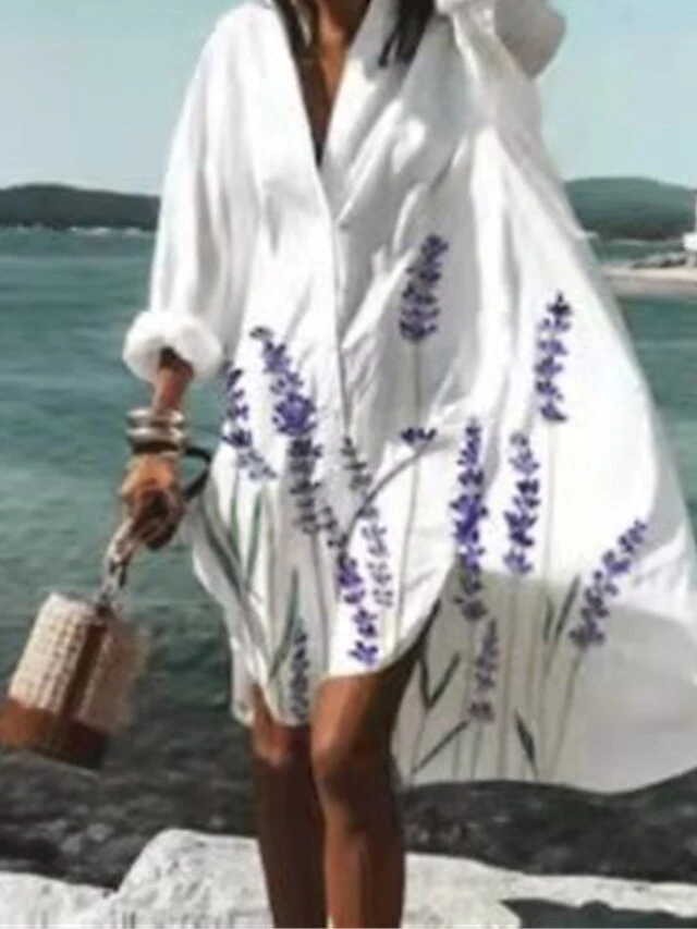 Women's Casual Dress Print Dress Loose Dress Floral Button Print Shirt Collar Midi Dress Active Fashion Outdoor Home Long Sleeve Loose Fit Light Green Purple Orange Summer Spring S M L XL XXL 3 Women's Casual Dress Print Dress Loose Dress Floral Button Print Shirt Collar Midi Dress Active Fashion Outdoor Home Long Sleeve Loose Fit Light Green Purple Orange Summer Spring S M L XL XXL - Image 3