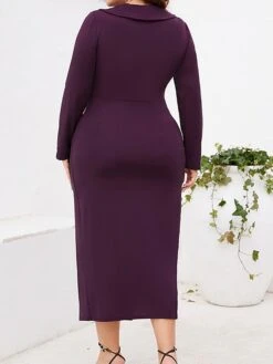 Women‘s Plus Size Curve Party Dress Cocktail Dress Bodycon Midi Dress Black Wine Purple Long Sleeve Pure Color Ruched Spring Fall Winter V Neck Fashion Winter Dress Birthday Wedding Guest 2023 -Casual Print Dress Sales rsxgws1691464086964