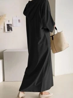 Women's Casual Dress Hoodie Dress Shift Dress Long Dress Maxi Dress Pocket Outdoor Daily Going Out Active Fashion Hooded Long Sleeve 2023 Loose Fit Black Khaki Gray Color S M L XL XXL Size -Casual Print Dress Sales rtihgu1693222780425