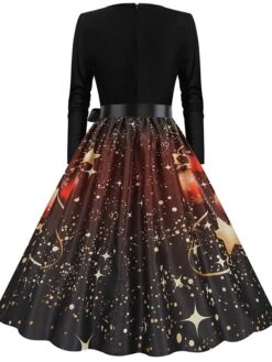 Women's Christmas Party Dress Swing DressKnee Length Dress Green Purple Wine Red Black Long Sleeve Santa Claus Elk Snowman Print Fall Winter V Neck Vintage Party Elegant Party 2022 S M L XL XXL 3XL -Casual Print Dress Sales rtjxal1665475509562