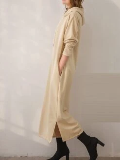 Women's Casual Dress Hoodie Dress Long Dress Maxi Dress Fashion Daily Outdoor Home Vacation Crew Neck Pocket Pure Color Pure Color Loose Fit Black Brown Army Green M L XL XXL -Casual Print Dress Sales rtstss1693294404916