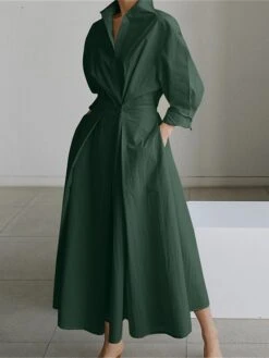 Women's Casual Dress Work Dress Swing Dress Long Dress Maxi Dress Black Green Apricot Long Sleeve Pure Color Pocket Summer Spring Shirt Collar Fashion Office Loose Fit 2023 S M L XL XXL 3XL 4XL 5XL -Casual Print Dress Sales rukddz1671531594594