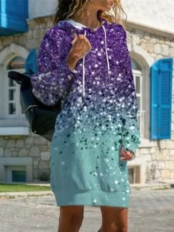 Women's Casual Dress Hoodie Dress Winter Dress Ombre Print Hooded Mini Dress Fashion Streetwear Outdoor Daily Long Sleeve Loose Fit Light Pink Pink Blue Fall Winter S M L XL XXL -Casual Print Dress Sales rutvsh1692958542706