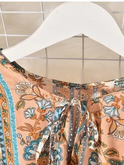 Women's Casual Dress Winter Dress Ethnic Dress Floral Tribal Lace Up Ruched Crew Neck Puff Sleeve Midi Dress Fashion Ethnic Outdoor Christmas Long Sleeve Loose Fit Red Khaki Dark Blue Fall Winter -Casual Print Dress Sales rvaops1697791098984