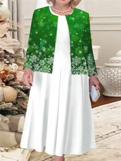 Women's Christmas Plus Size Curve Casual Dress Dress Set Two Piece Dress Snowflake Midi Dress Long Sleeve Print Crew Neck Fashion Outdoor Red Blue Fall Winter L XL XXL 3XL 4XL -Casual Print Dress Sales rvetbq1694068988174