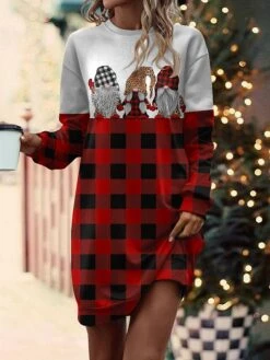 Women's Casual Dress Sweatshirt Dress Mini Dress Warm Fashion Outdoor Christmas Vacation Crew Neck Print Santa Claus Snowflake Loose Fit Black Red S M L XL XXL