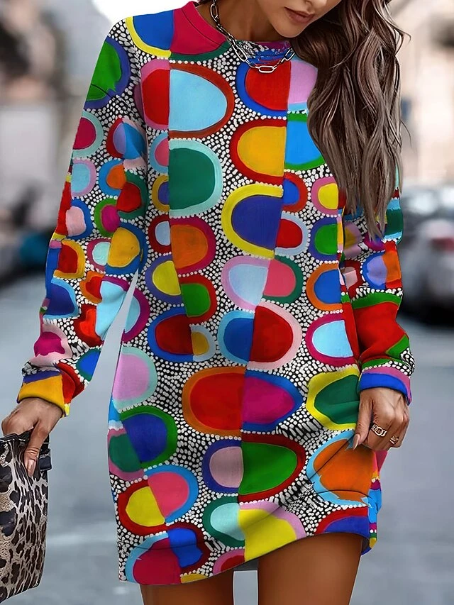 Women's Casual Dress Sweatshirt Dress Winter Dress Floral Geometric Print Crew Neck Mini Dress Fashion Streetwear Outdoor Daily Long Sleeve Loose Fit White Pink Blue Fall Winter S M L XL XXL 1 Women's Casual Dress Sweatshirt Dress Winter Dress Floral Geometric Print Crew Neck Mini Dress Fashion Streetwear Outdoor Daily Long Sleeve Loose Fit White Pink Blue Fall Winter S M L XL XXL