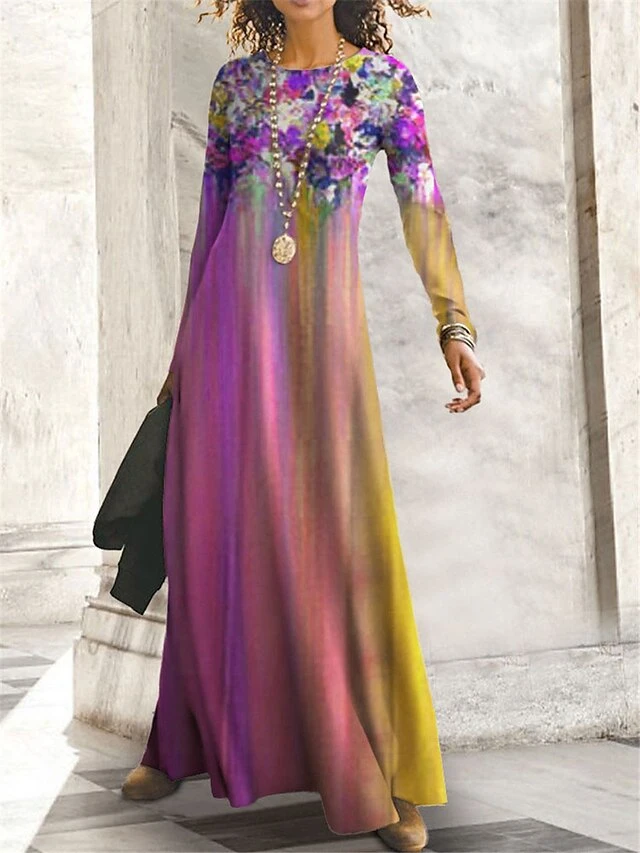 Women's Casual Dress Swing Dress A Line Dress Floral Ombre Print Crew Neck Long Dress Maxi Dress Fashion Streetwear Outdoor Daily Long Sleeve Regular Fit Purple Fuchsia Green Fall Winter S M L XL XXL 1 Women's Casual Dress Swing Dress A Line Dress Floral Ombre Print Crew Neck Long Dress Maxi Dress Fashion Streetwear Outdoor Daily Long Sleeve Regular Fit Purple Fuchsia Green Fall Winter S M L XL XXL