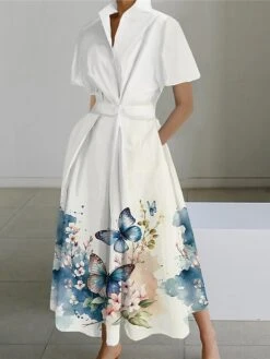 Women's Shirt Dress Casual Dress Swing Dress Maxi Long Dress Outdoor Office Daily Polyester Fashion Modern Shirt Collar Button Pocket Short Sleeve Summer Spring 2023 Loose Fit ArmyGreen Black Royal -Casual Print Dress Sales ryamnb1689925660285