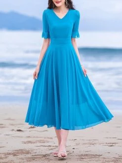 Women's Casual Dress Chiffon Dress Sundress Plain Ruched V Neck Midi Dress Active Fashion Outdoor Daily Short Sleeve Regular Fit White Wine Red Summer Spring S M L XL XXL 18 Women's Casual Dress Chiffon Dress Sundress Plain Ruched V Neck Midi Dress Active Fashion Outdoor Daily Short Sleeve Regular Fit White Wine Red Summer Spring S M L XL XXL -Casual Print Dress Sales rzpqfl1678426961095