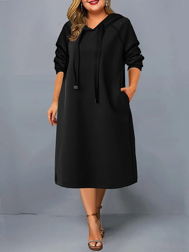 Women's Plus Size Curve Casual Dress Hoodie Dress Winter Dress Plain Midi Dress Long Sleeve Ruched Hooded Fashion Outdoor Black Red Fall Winter L XL XXL 3XL 4XL 15 Women's Plus Size Curve Casual Dress Hoodie Dress Winter Dress Plain Midi Dress Long Sleeve Ruched Hooded Fashion Outdoor Black Red Fall Winter L XL XXL 3XL 4XL - Image 15