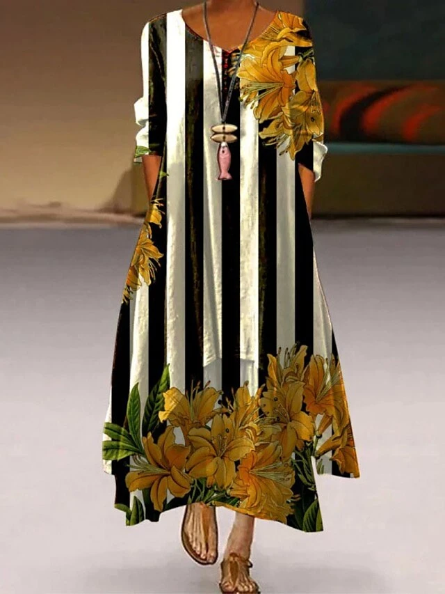 Women's Casual Dress Swing Dress Long Dress Maxi Dress Black White Yellow Long Sleeve Animal Button Summer Spring Crew Neck Casual Winter Dress Fall Dress Loose Fit 2023 S M L XL XXL 3XL 4XL 5XL 2 Women's Casual Dress Swing Dress Long Dress Maxi Dress Black White Yellow Long Sleeve Animal Button Summer Spring Crew Neck Casual Winter Dress Fall Dress Loose Fit 2023 S M L XL XXL 3XL 4XL 5XL - Image 2