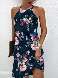 Women's Casual Dress Summer Dress Halter Neck Dress Floral Print Halter Mini Dress Active Fashion Outdoor Daily Sleeveless Regular Fit Yellow Pink Blue Spring Summer S M L XL XXL