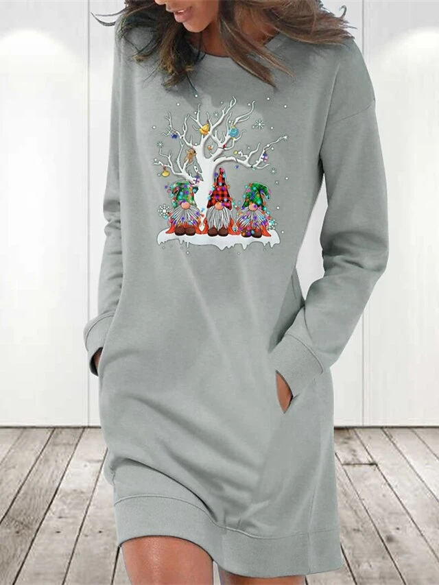 Women‘s Christmas Hoodie Dress Winter Dress Light Blue Grey White Long Sleeve Santa Claus Pocket Print Winter Fall Crew Neck Stylish Casual 2022 S M L XL 2XL / Cotton 3 Women‘s Christmas Hoodie Dress Winter Dress Light Blue Grey White Long Sleeve Santa Claus Pocket Print Winter Fall Crew Neck Stylish Casual 2022 S M L XL 2XL / Cotton - Image 3