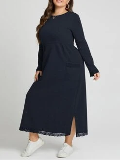 Women's Casual Dress Sweatshirt Dress Winter Dress Long Dress Maxi Dress Ruched Pocket Outdoor Daily Going Out Fashion Streetwear Crew Neck Long Sleeve 2023 Loose Fit Black Wine Purple Color S M L XL -Casual Print Dress Sales saxvsh1693813476250