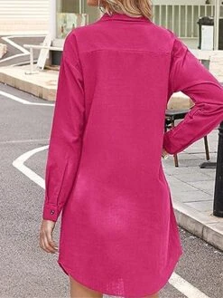 Women's Shirt Dress Casual Dress Mini Dress Outdoor Daily Cotton Linen Basic Classic Shirt Collar Button Pocket Long Sleeve Summer Spring Fall 2023 Loose Fit Black White Pink Pure Color S M L XL 2XL -Casual Print Dress Sales sbgqzc1691465490384