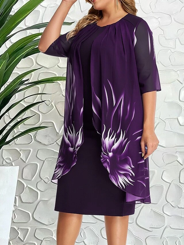 Women‘s Plus Size Curve Casual Dress Graphic Crew Neck Half Sleeve Spring Fall Casual Classic Midi Dress Daily Weekend Dress 2 Women‘s Plus Size Curve Casual Dress Graphic Crew Neck Half Sleeve Spring Fall Casual Classic Midi Dress Daily Weekend Dress - Image 2