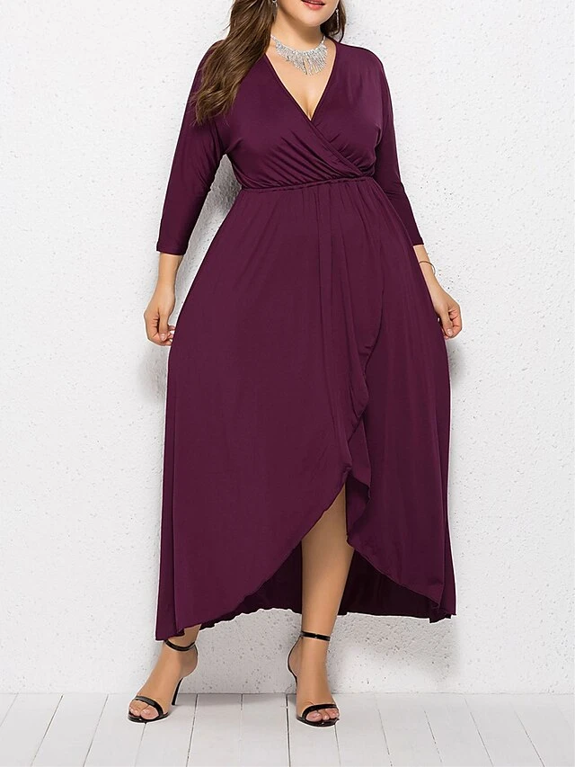 Women's Plus Size Work Dress Black Dress A Line Dress Fashion Long Dress Maxi Dress Ruched V Neck Long Sleeve Plain Loose Fit Black Wine Dark Green Fall XL XXL 3XL 4XL 3 Women's Plus Size Work Dress Black Dress A Line Dress Fashion Long Dress Maxi Dress Ruched V Neck Long Sleeve Plain Loose Fit Black Wine Dark Green Fall XL XXL 3XL 4XL - Image 3