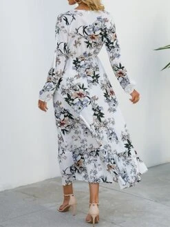 Women's Casual Dress Swing Dress A Line Dress Floral Print Crew Neck Long Dress Maxi Dress Fashion Modern Daily Holiday Long Sleeve Regular Fit Black White Yellow Fall Winter S M L XL -Casual Print Dress Sales scfbkv1695036779145