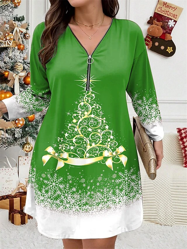 Women's Plus Size Curve Christmas Dress Casual Dress Winter Dress Christmas Tree Snowflake Mini Dress Long Sleeve Print V Neck Fashion Outdoor Black Wine Fall Winter L XL 2XL 3XL 4XL 4 Women's Plus Size Curve Christmas Dress Casual Dress Winter Dress Christmas Tree Snowflake Mini Dress Long Sleeve Print V Neck Fashion Outdoor Black Wine Fall Winter L XL 2XL 3XL 4XL - Image 4