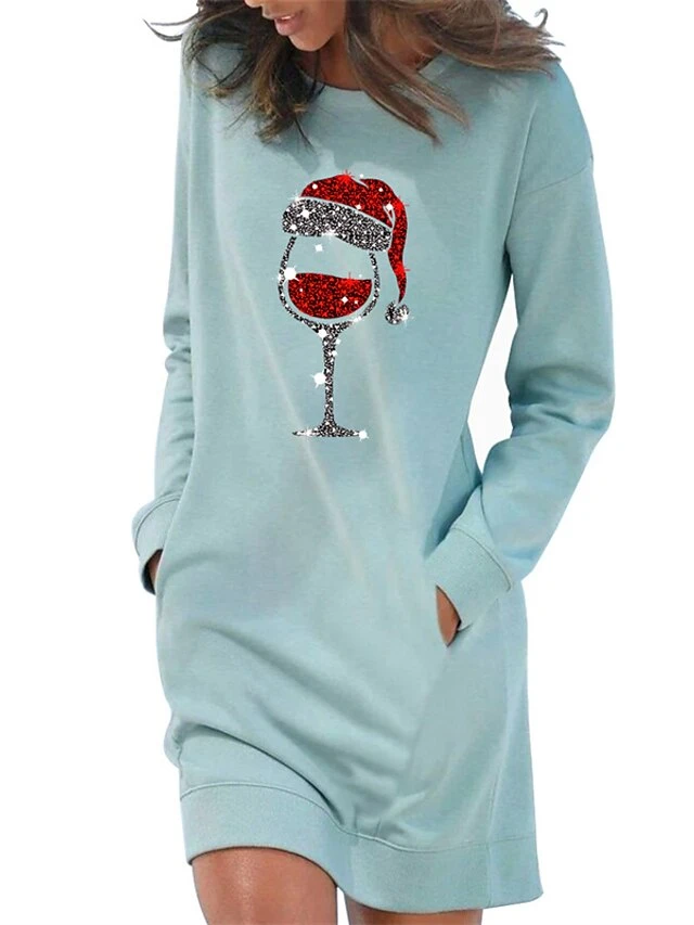 Women's Casual Dress Sweatshirt Dress Shift Dress Mini Dress Light Blue White Grey Long Sleeve Christmas Hat Pocket Fall Winter Autumn Crew Neck Stylish Winter Dress Christmas Fall Dress Loose Fit 5 Women's Casual Dress Sweatshirt Dress Shift Dress Mini Dress Light Blue White Grey Long Sleeve Christmas Hat Pocket Fall Winter Autumn Crew Neck Stylish Winter Dress Christmas Fall Dress Loose Fit - Image 5
