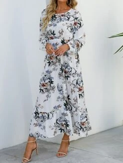 Women's Casual Dress Swing Dress A Line Dress Floral Print Crew Neck Long Dress Maxi Dress Fashion Modern Daily Holiday Long Sleeve Regular Fit Black White Yellow Fall Winter S M L XL -Casual Print Dress Sales seckgi1695036778053