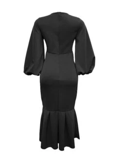 Women‘s Plus Size Curve Party Dress Solid Color V Neck Ruched Puff Sleeve Long Sleeve Winter Fall Casual Maxi Long Dress Party Vacation Dress Sheath Dress Black Dress -Casual Print Dress Sales sedzbv1649744188093