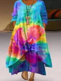 Women's Plus Size Curve Casual Dress Swing Dress Print Maxi Long Dress Long Sleeve Layered Asymmetric Crew Neck Vintage Daily Light Blue Blue Spring Fall L XL XXL XXXL 4XL -Casual Print Dress Sales seexgi1646296520397