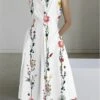Women's Shirt Dress Casual Dress Maxi Long Dress Outdoor Office Business Polyester Fashion Modern Shirt Collar Button Pocket Sleeveless Summer Spring 2023 Regular Fit White Pink Blue Floral S M L XL