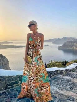 Women's Swing Dress Maxi Long Dress Red Maple Leaf Green Pink Flower Pine Needle Fish Pattern Turquoise Blue Solid Color Red Dot Diamond Bodo Leopard Print Sleeveless Geometric With Belt Summer -Casual Print Dress Sales sfkxvx1656315838702