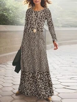 Women's T Shirt Dress Casual Dress Winter Dress Floral Print Crew Neck Long Dress Maxi Dress Fashion Streetwear Outdoor Street Long Sleeve Regular Fit Yellow Wine Navy Blue Spring Fall S M L XL XXL