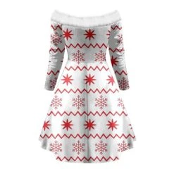 Women's Christmas Swing Dress Vintage Dress Mini Dress Green Light Green Wine Red Navy Blue White Long Sleeve Snowman Tree Snowflake Backless Feather Print Winter Fall Off Shoulder Vacation Stylish -Casual Print Dress Sales sgaiqp1666597249592