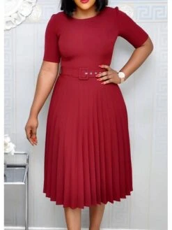 Women‘s Plus Size Curve Party Dress Solid Color Crew Neck Ruched Short Sleeve Spring Fall Work Formal Prom Dress Knee Length Dress Party Work Dress Loose Fit -Casual Print Dress Sales sglpmd1620625708324