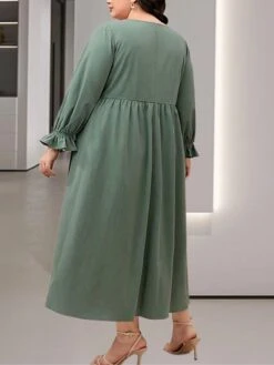 Women's Plus Size Curve Casual Dress Winter Dress Swing Dress Plain Midi Dress Long Sleeve Ruched Pocket Square Neck Fashion Outdoor Green Fall Winter XL XXL 3XL 4XL 5XL -Casual Print Dress Sales sgxwsv1695191644827