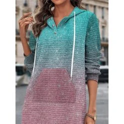 Women's Casual Dress Hoodie Dress Winter Dress Ombre Button Print Hooded Mini Dress Fashion Streetwear Outdoor Daily Long Sleeve Regular Fit Pink Red Fall Winter S M L XL XXL -Casual Print Dress Sales shhuig1695637008222